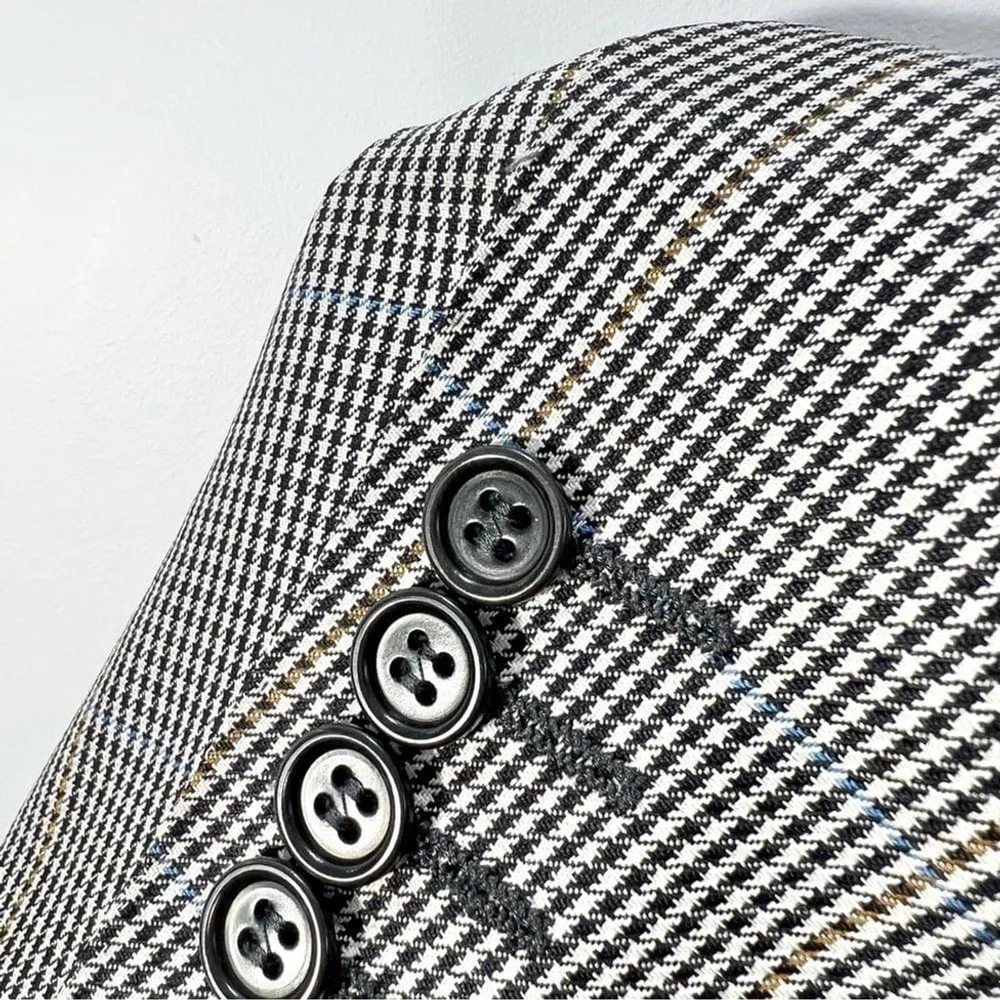 Harry Rosen Italian pure wool black white check plaid preppy jacket blazer IT 50